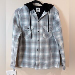 🔥Element Men's Plaid Hooded Shirt Jacket - Light Blue & Gray Size L🔥